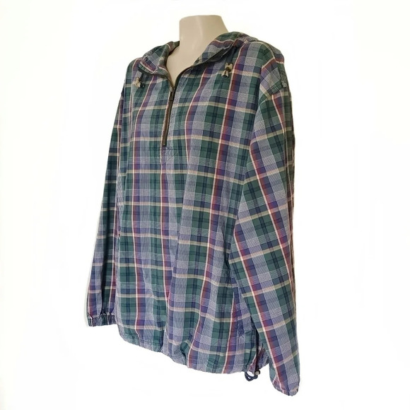 Vintage EDDIE Bauer Plaid Quarter Zip Windbreaker Jacket - Picture 3 of 8